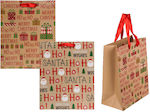 Ho Ho Ho Stoff Weihnachts- Tasche als Geschenk Beige 23x10x32cm.