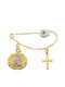 Child Safety Pin made of Gold and White Gold 9K with Cross and Icon of the Virgin Mary