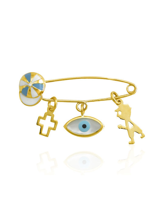 Kinder Sicherheitsnadel aus Gold 9K mit Kreuz für Jungen