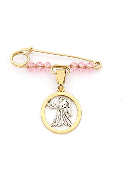 Child Safety Pin made of Gold and White Gold 9K for Girl