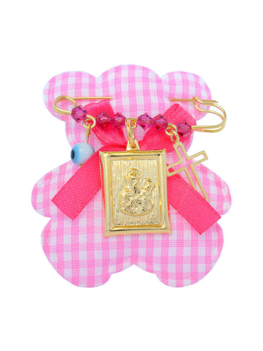 Child Safety Pin made of Gold Plated Silver with Cross and Icon of the Virgin Mary for Girl