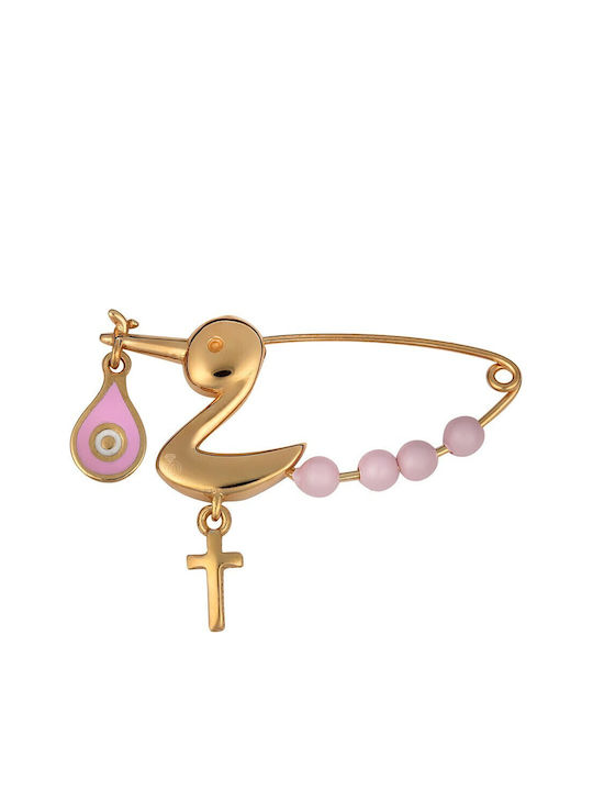 Child Safety Pin made of Gold Plated Silver with Cross for Girl