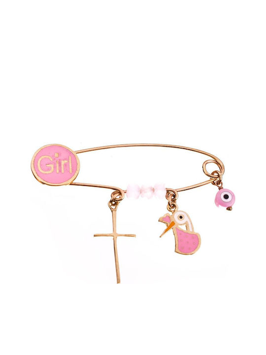 Gatsa Child Safety Pin made of Gold 14K with Cross for Girl