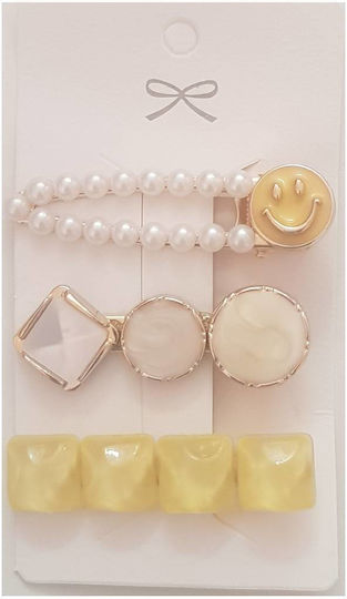 Elecool Set of Hair Clips with Pearls Yellow 3 Pieces