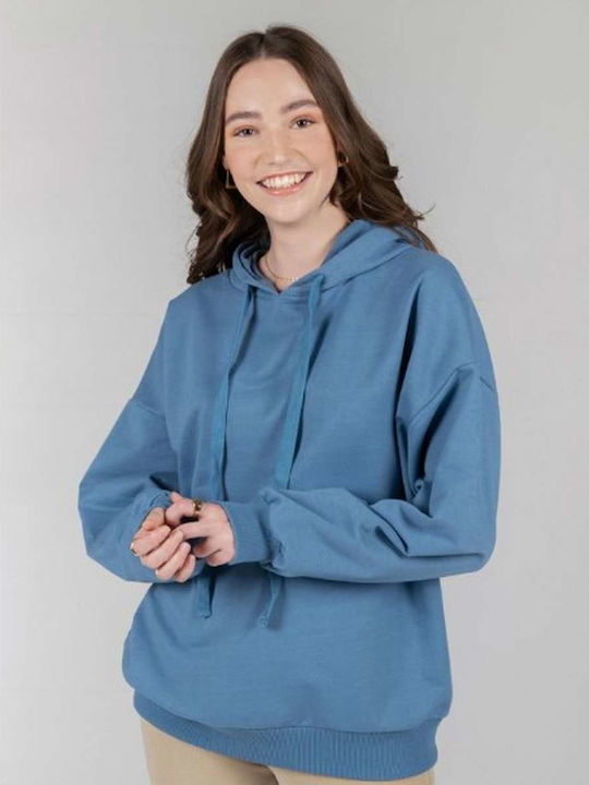 Sweatshirt Γυναικείο Φούτερ με Κουκούλα Μπλε
