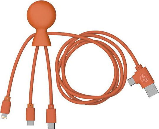 Xoopar Regular USB to Lightning / Type-C / micro USB Cable Πορτοκαλί 1m (1Μ.MICRO)