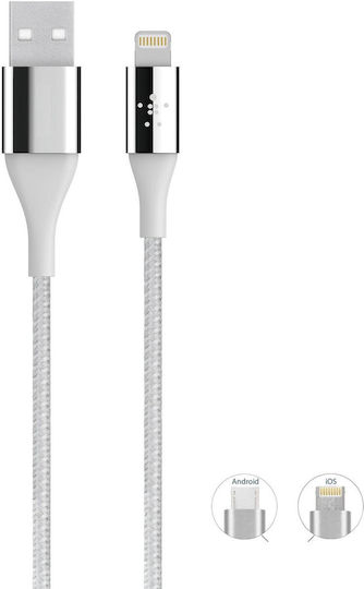 Geflochten USB zu Blitzschlag / Micro-USB Kabel Weiß 1m (2ΣΕ1)