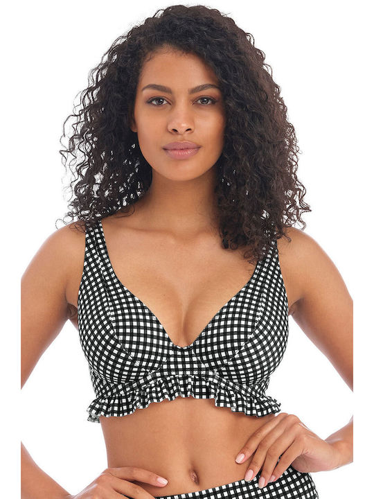 Freya Underwire Triangle Bikini Top with Ruffles with Adjustable Straps Black