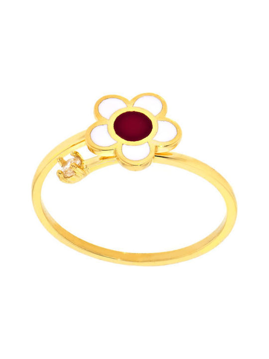 Gold Opening Kids Ring with Design Flowers 14K DA07190