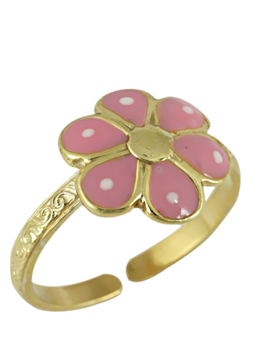 Gold Plated Silver Opening Kids Ring with Design Flowers PDX128