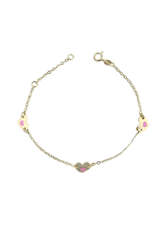 Kids Gold Chain Bracelet 9K with Heart for Girl