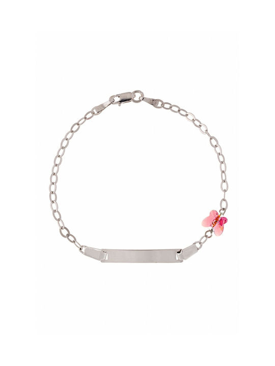 Kids White Gold ID Bracelet 14K with Butterfly for Girl