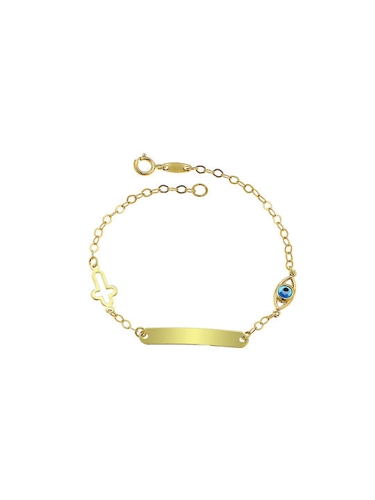 Kids Gold ID Bracelet 9K with Evil Eye for Girl