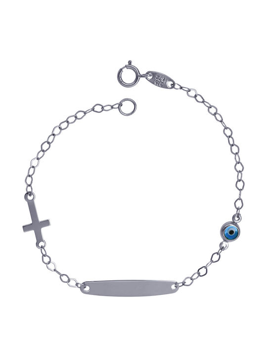 Kids White Gold ID Bracelet 9K with Cross