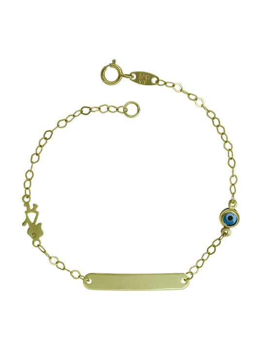 Kids Gold ID Bracelet 9K with Evil Eye for Girl