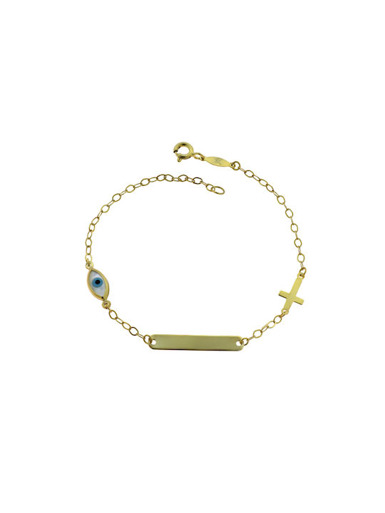 Kids Gold Plated Silver ID Bracelet with Evil Eye for Girl