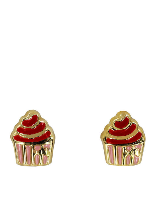 Roloi Kaliamanis Cupcake Υποαλλεργικά Παιδικά Σκουλαρίκια Καρφωτά από Χρυσό 9K