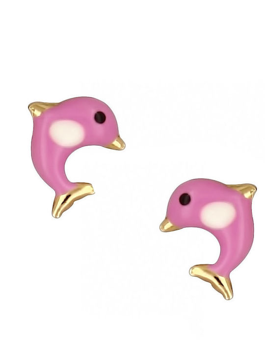 Kinderohrringe Nieten Tiere 18K Yellow Gold-Pink