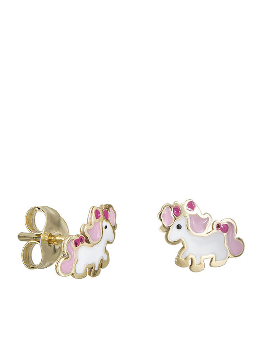 Kids Earrings Studs Unicorns from Gold 9K
