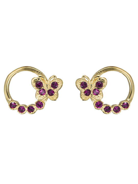 Cercei pentru copii Studs Fluturi din Aur 14K Fuchsia