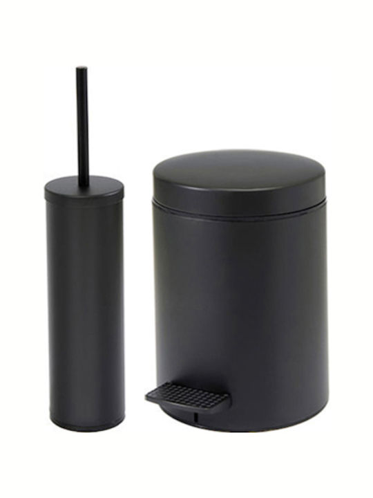 Metallic Toilet Brush and Basket Set 5lt Black