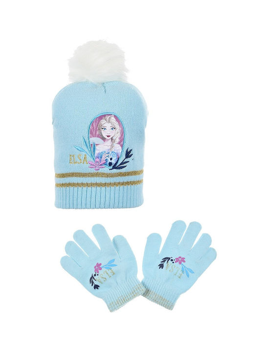 Kinder Mütze Set mit Handschuhe Gestrickt Hellblau