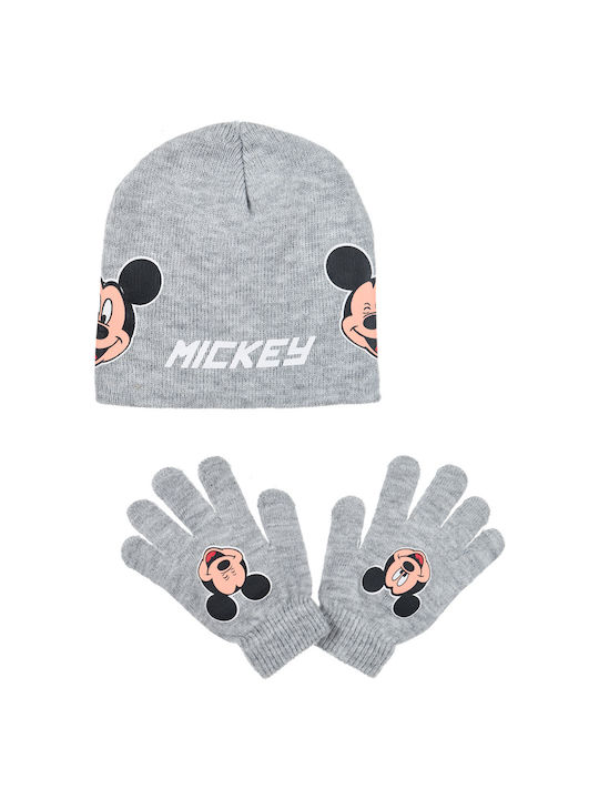 Kids Beanie Set with Gloves Knitted Gray