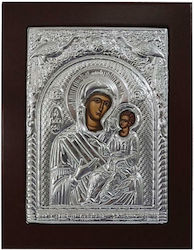 Икона Богородица с Младенеца Сребърна 13x16см