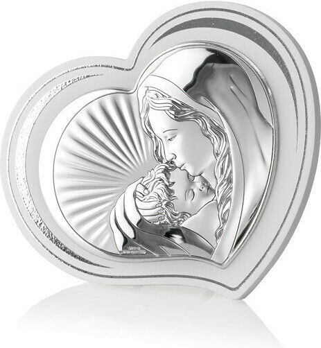Valenti Silver Virgin Mary Holding the Infant Icon 14x12cm