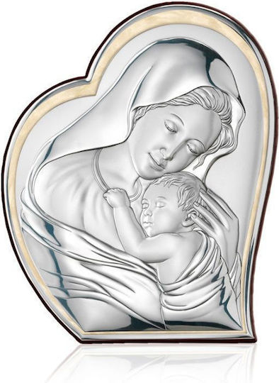 Valenti Silver Virgin Mary Holding the Infant Icon 16x19.5cm