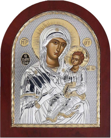 Silver Axion Saint Icon Virgin Mary Holding the Infant Silver 11.5x12.5cm MΕ30-005
