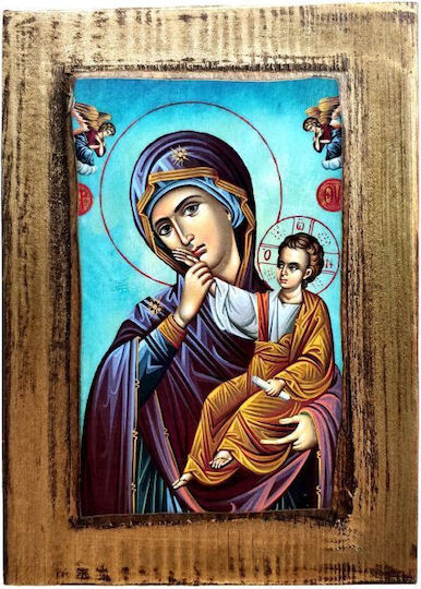 IconsGR Saint Icon Virgin Mary Holding the Infant Wooden 12.50x17.50cm RΠ1ΠΑΝ