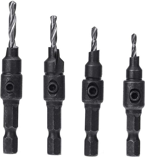 Set of 4 Drills with Hexagonal Shank for Wood