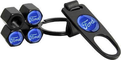 Car Tire Valve Caps with Logo Ford Blue 5pcs