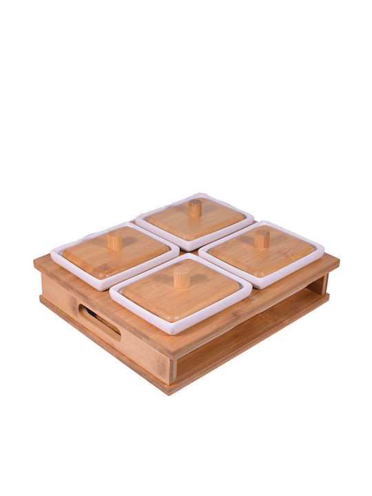 Giftland Ceramic Dessert Divided Serving Tray with 4 Slots Beige Ø24.5cmxY24.5cm 24.5x24.5x24.5cm