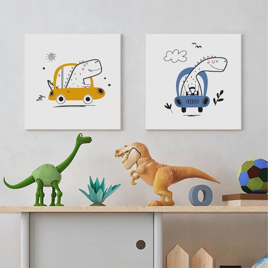 Kids Canvas Wall Painting Set 2pcs Dino 40x40cm