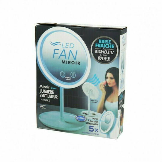 Makeup Mirror Tabletop with Light and Fan White