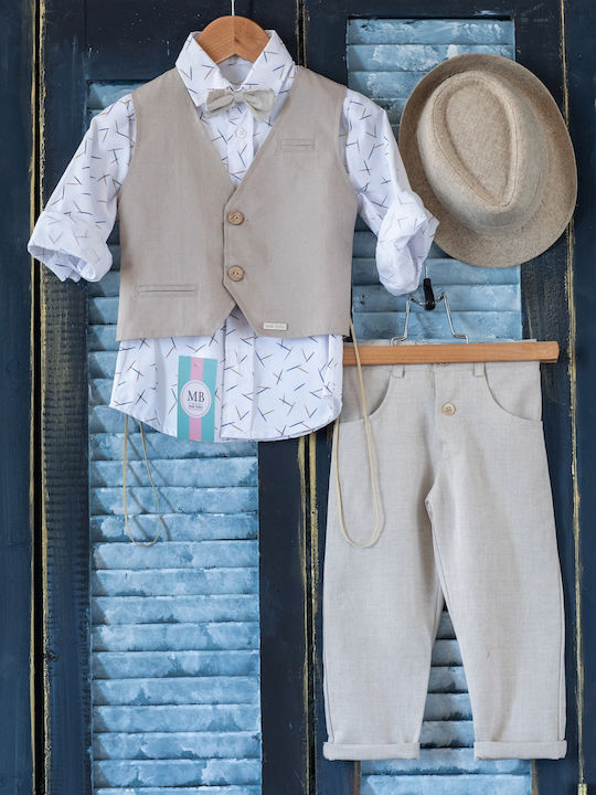 Mak Boys Linen Baptism Suit with Vest Gray