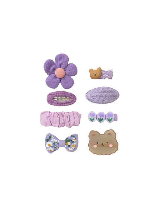 Set Kids Hair Clips with Hair Clip Flower in Purple Color 8pcs