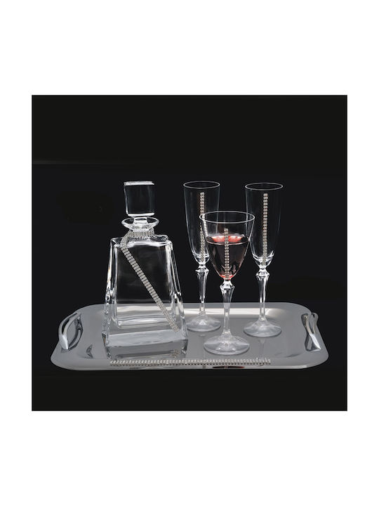 Inox / Crystal Wedding Set with Decanter & Wine Glass on Tray Silver 3pcs