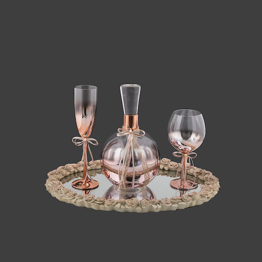 La Vista La Vista Hochzeitskaraffe mit Weinglas aus Kristall Rose Gold 2 Stück
