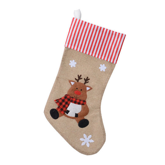 Christmas Decorative Fabric Red Socks with Reindeer L25xW25xH46cm