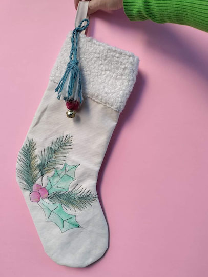 Șosetă Decorativă de Crăciun material textil Înălțime 45cm. Bej