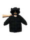Kids Quilted Long Coat with Hood Black
