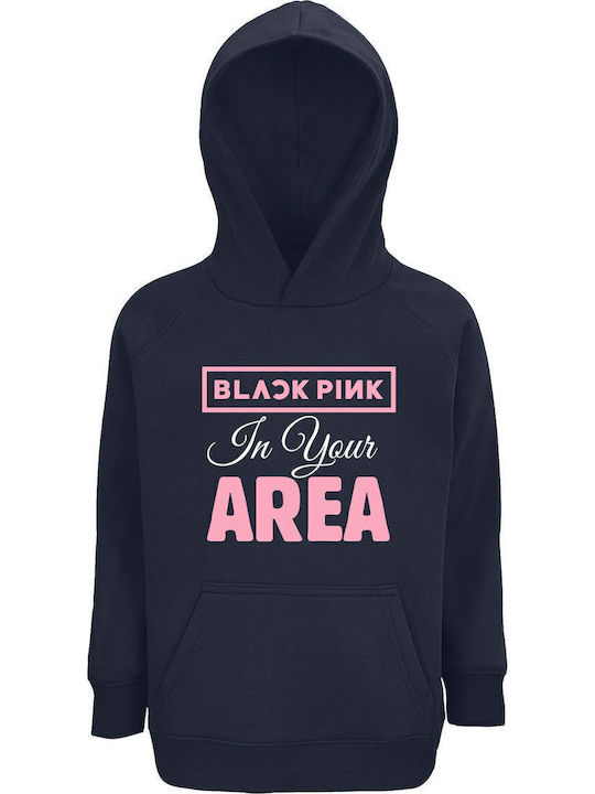 Παιδικό Φούτερ με Κουκούλα Navy Μπλε Blackpink ...