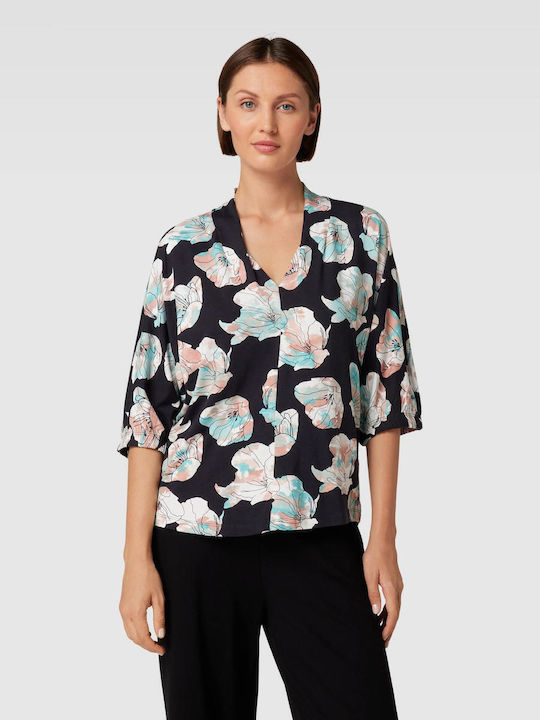 Tom Tailor Damen Bluse mit 3/4 Ärmel Blumen Mehrfarbig