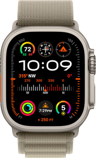 Apple Watch Ultra 2 Titanium 49mm Waterproof with eSIM and Heart Rate Monitor (Olive Alpine Loop - Small)