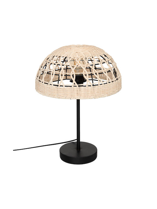 Atmosphera Rory Metal Table Lamp for E27 Socket with Beige Shade and Black Base
