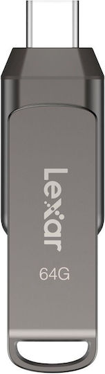 Lexar D400 Dual 64GB USB 3.1 Stick με σύνδεση USB-A & USB-C Γκρι