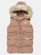 Kids Quilted Sleeveless Short Coat with Hood Beige